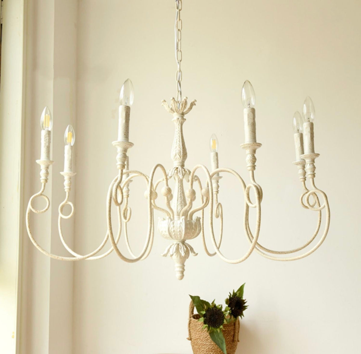 French Vintage Country Style White Rustic Iron Art Chandelier 6 / 8 Lights for Dining Room Bedroom Living Room