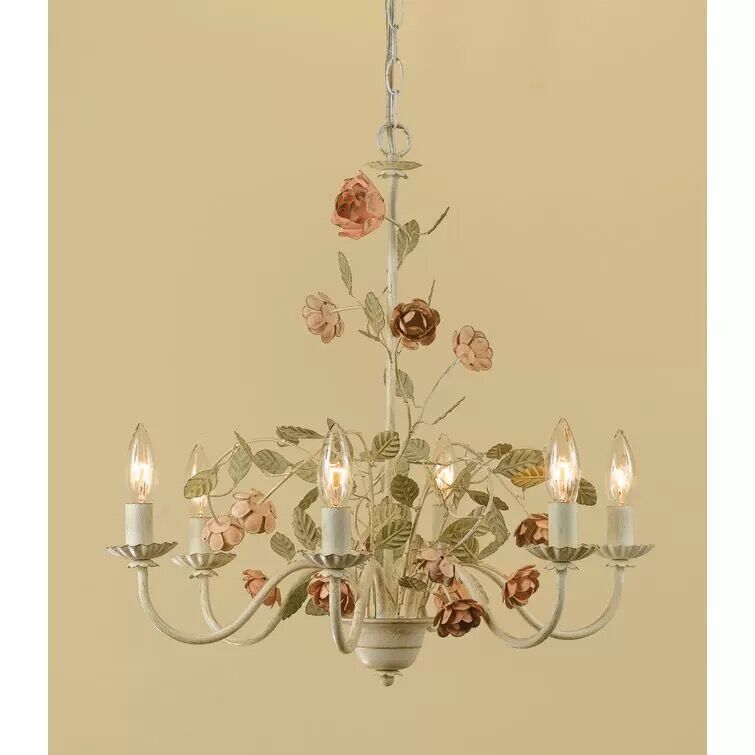 American Country Style Rustic Vintage Wrought Iron Flower Rose Chandelier Art Lamp for Bedroom Study Dining