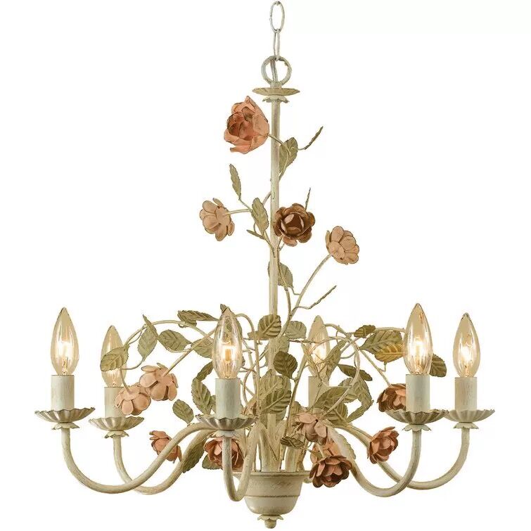 American Country Style Rustic Vintage Wrought Iron Flower Rose Chandelier Art Lamp for Bedroom Study Dining