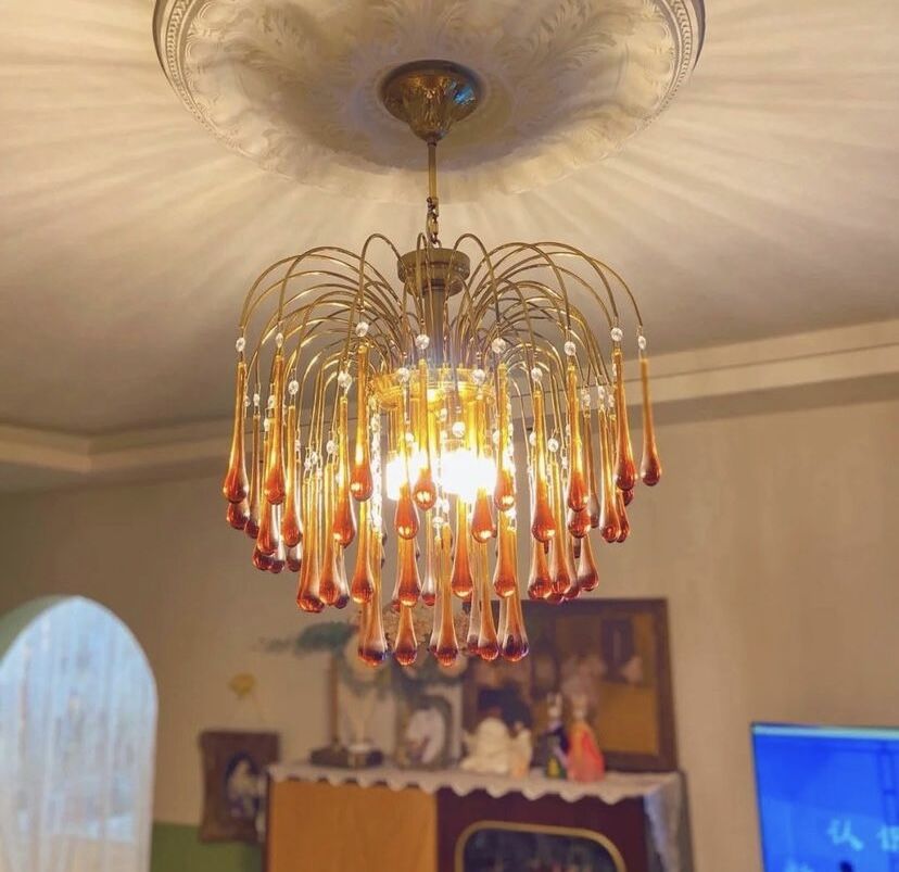 French Style Bedroom Small Creative Chandelier Vintage Romantic Warm Vibe Amber Waterdrop Light for Restaurant