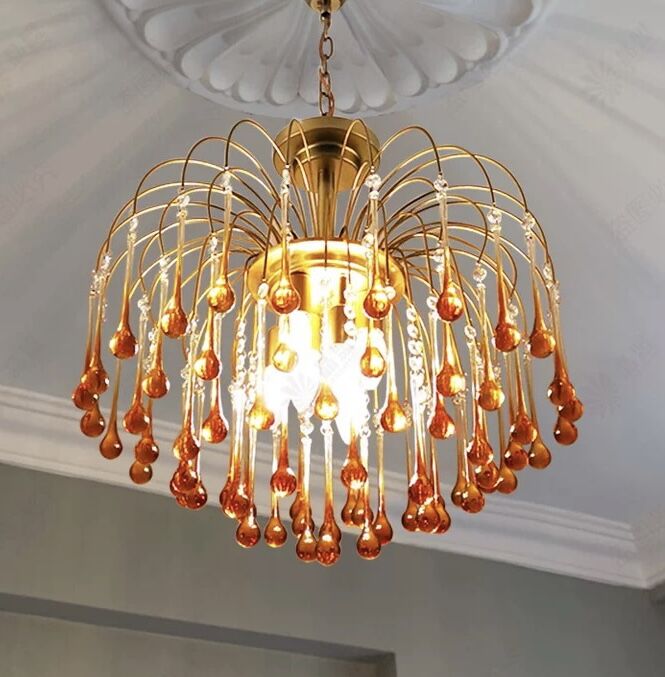 French Style Bedroom Small Creative Chandelier Vintage Romantic Warm Vibe Amber Waterdrop Light for Restaurant