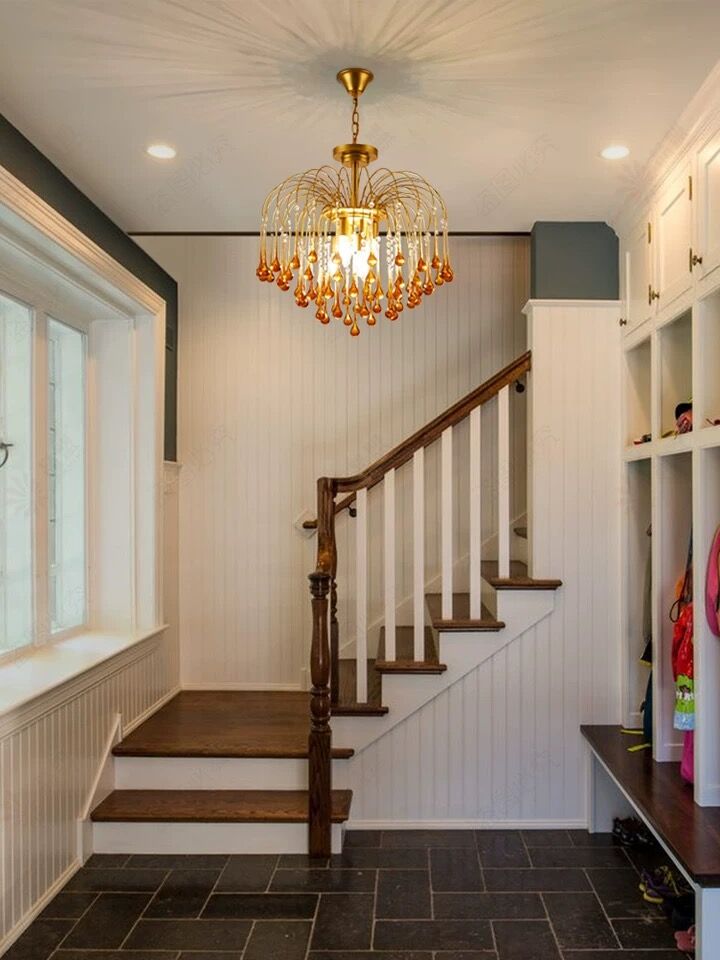 French Style Bedroom Small Creative Chandelier Vintage Romantic Warm Vibe Amber Waterdrop Light for Restaurant