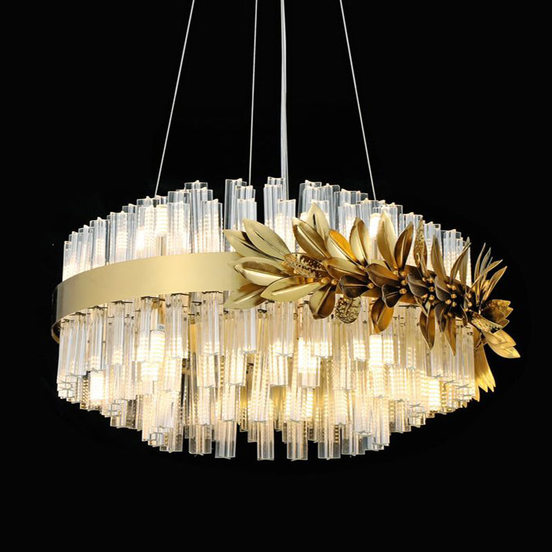 Modern Round / rectangular Gold Leaves Crystal Chandelier for Living Room / dining Room