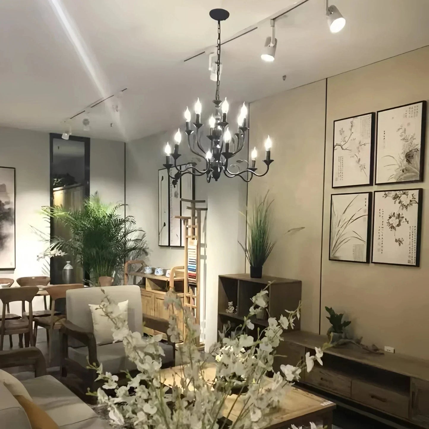 Multi Layer Iron Chandelier with Electronic Candles in Vintage Country Style for Living Room Cafe and Study - 1 Layer: D39.4"Warm LightManorlights