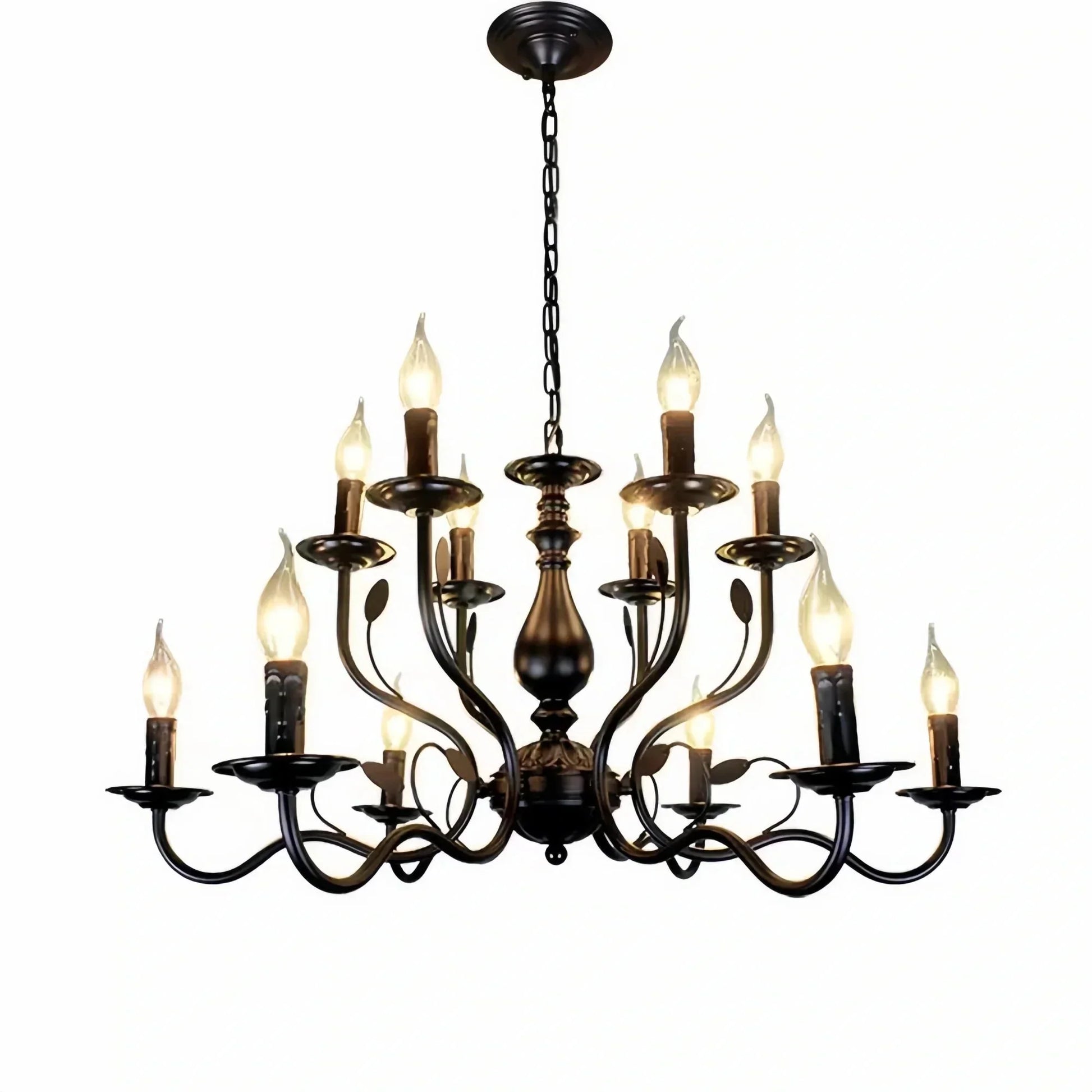 Multi Layer Iron Chandelier with Electronic Candles in Vintage Country Style for Living Room Cafe and Study - 1 Layer: D39.4"Warm LightManorlights