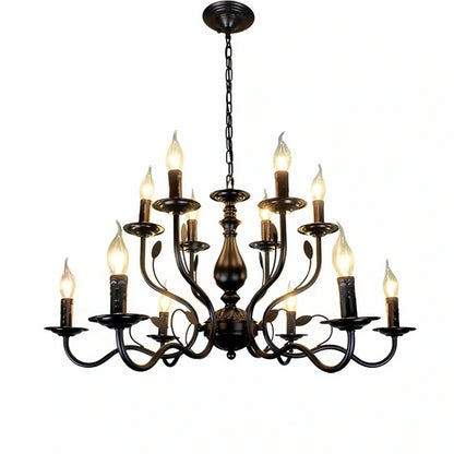 Multi Layer Iron Chandelier with Electronic Candles in Vintage Country Style for Living Room Cafe and Study - 1 Layer: D39.4"Warm LightManorlights