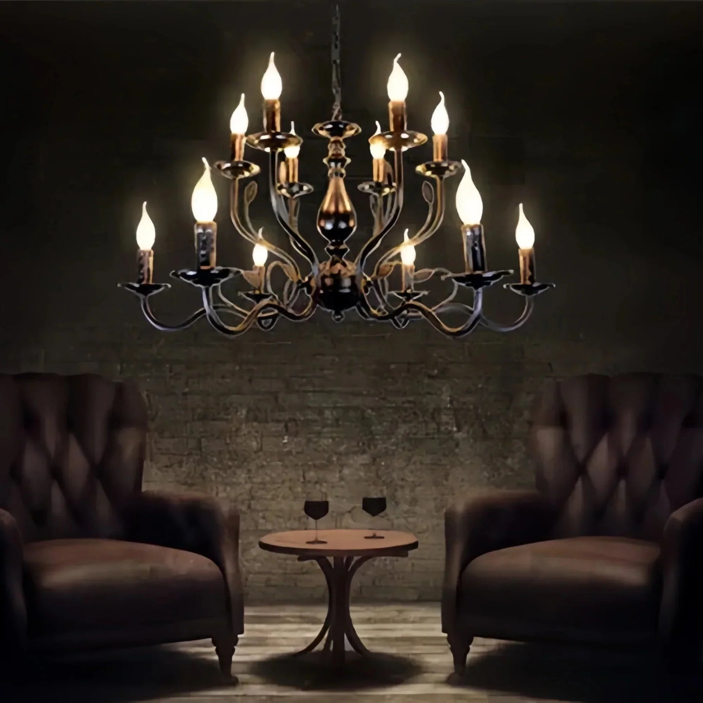 Multi Layer Iron Chandelier with Electronic Candles in Vintage Country Style for Living Room Cafe and Study - 1 Layer: D39.4"Warm LightManorlights