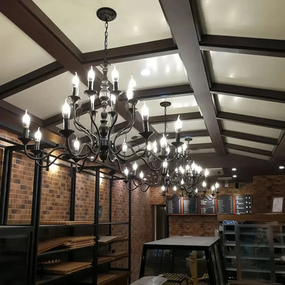 Multi Layer Iron Chandelier with Electronic Candles in Vintage Country Style for Living Room Cafe and Study - 1 Layer: D39.4"Warm LightManorlights