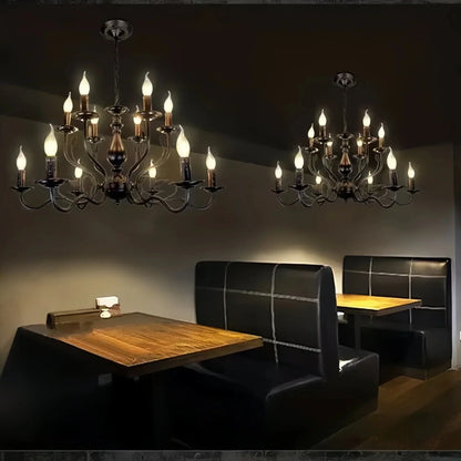 Multi Layer Iron Chandelier with Electronic Candles in Vintage Country Style for Living Room Cafe and Study - 1 Layer: D39.4"Warm LightManorlights