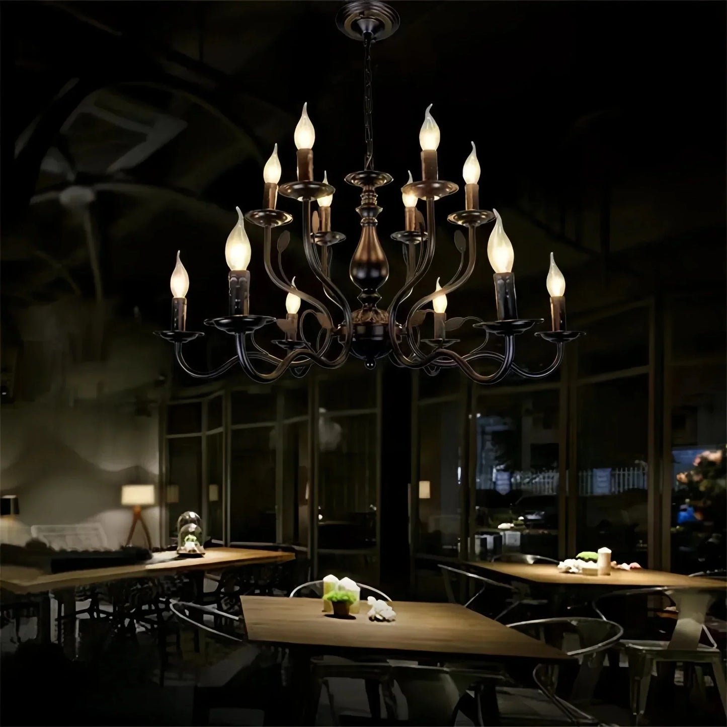 Multi Layer Iron Chandelier with Electronic Candles in Vintage Country Style for Living Room Cafe and Study - 1 Layer: D39.4"Warm LightManorlights