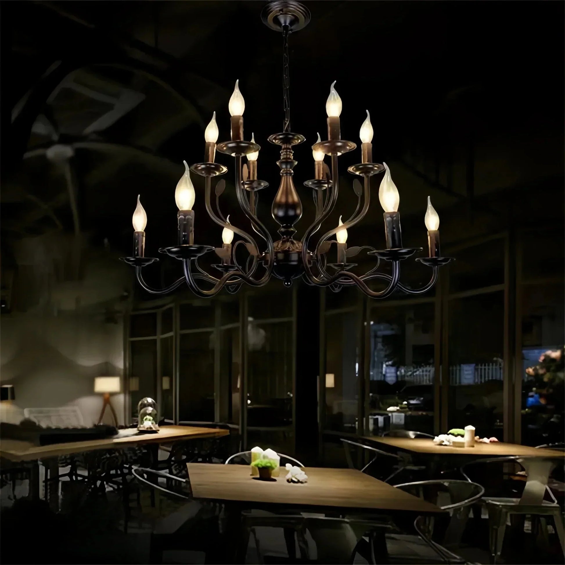 Multi Layer Iron Chandelier with Electronic Candles in Vintage Country Style for Living Room Cafe and Study - 1 Layer: D39.4"Warm LightManorlights