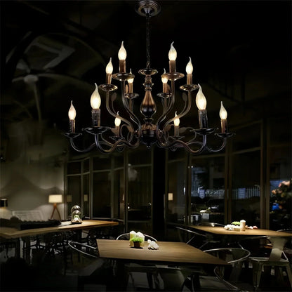 Multi Layer Iron Chandelier with Electronic Candles in Vintage Country Style for Living Room Cafe and Study - 1 Layer: D39.4"Warm LightManorlights