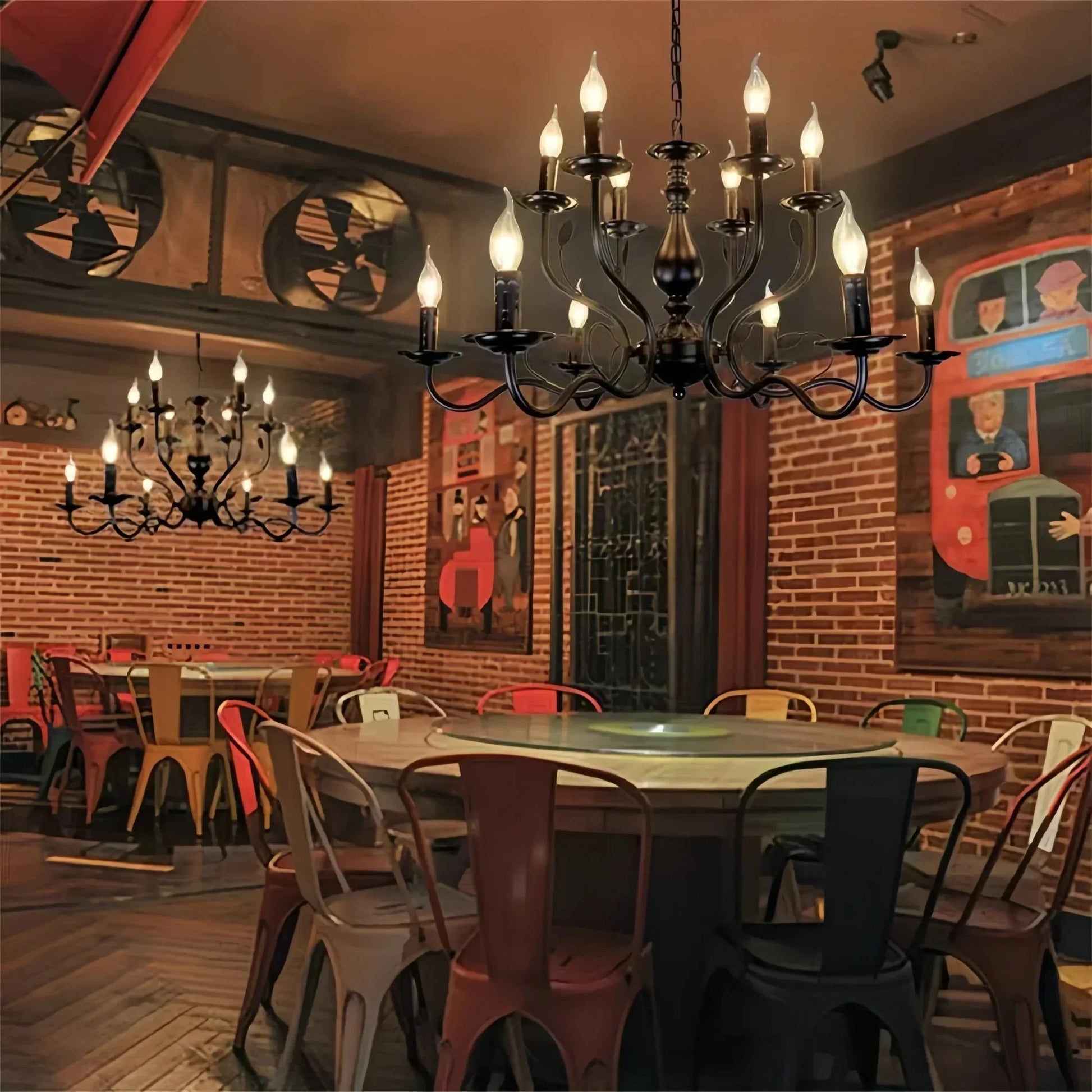 Multi Layer Iron Chandelier with Electronic Candles in Vintage Country Style for Living Room Cafe and Study - 1 Layer: D39.4"Warm LightManorlights