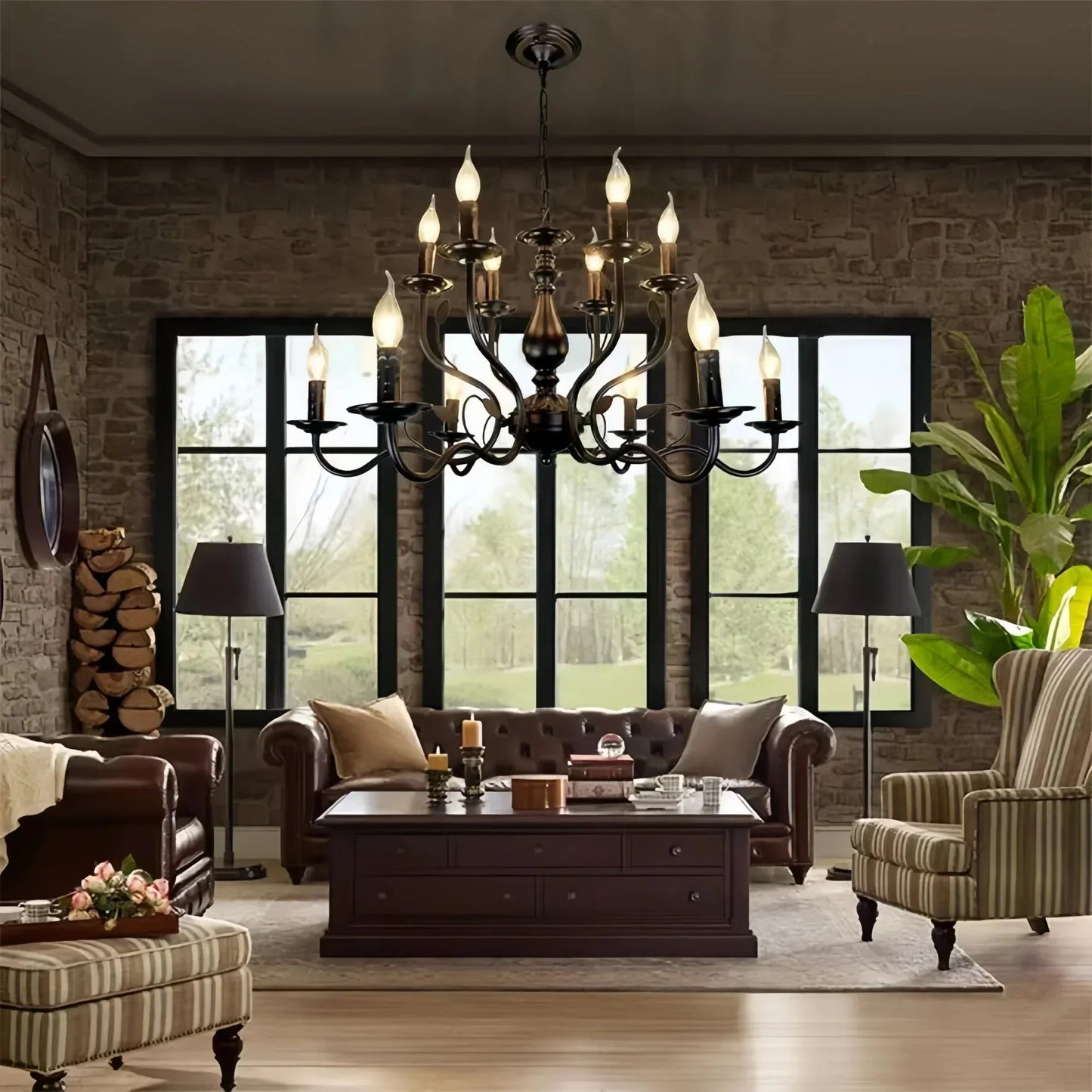 Multi Layer Iron Chandelier with Electronic Candles in Vintage Country Style for Living Room Cafe and Study - 1 Layer: D39.4"Warm LightManorlights