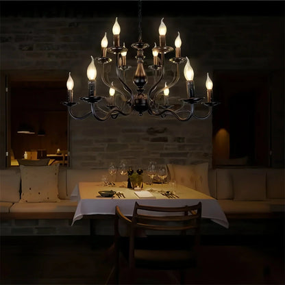 Multi Layer Iron Chandelier with Electronic Candles in Vintage Country Style for Living Room Cafe and Study - 1 Layer: D39.4"Warm LightManorlights
