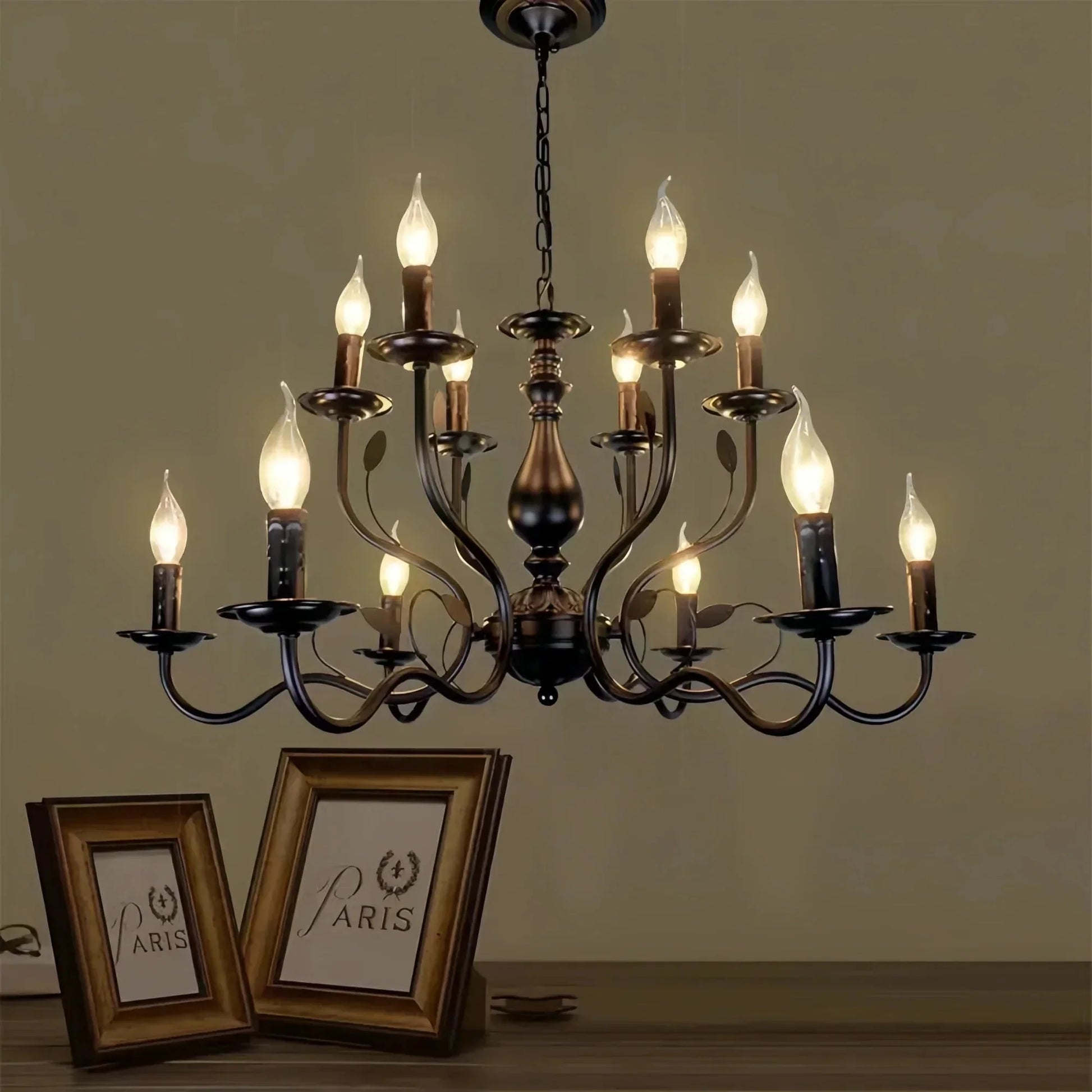Multi Layer Iron Chandelier with Electronic Candles in Vintage Country Style for Living Room Cafe and Study - 1 Layer: D39.4"Warm LightManorlights