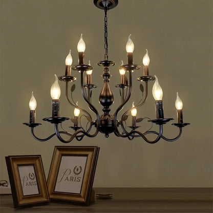 Multi Layer Iron Chandelier with Electronic Candles in Vintage Country Style for Living Room Cafe and Study - 1 Layer: D39.4"Warm LightManorlights