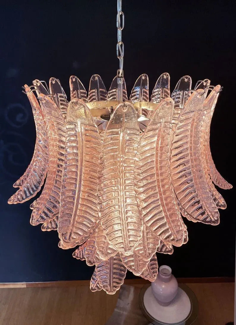 Murano Chandelier – 52 Glass Leaves – Pink