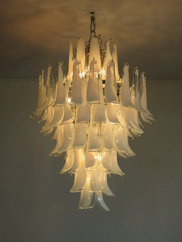 Murano Glass Chandelier – 85 Petals – White / transparent