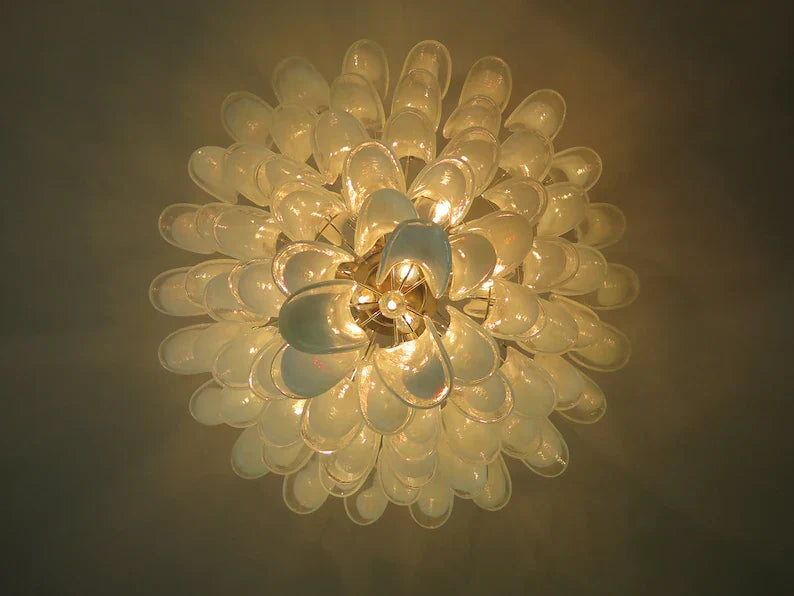 Murano Glass Chandelier – 85 Petals – White / transparent