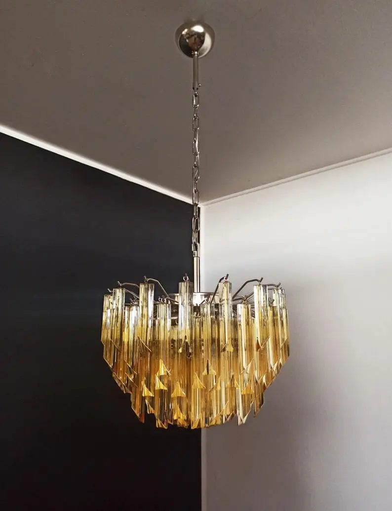 Murano Glass Chandelier – 107 Prisms – Yellow