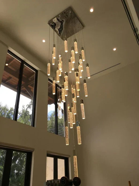 Modern Crystal Stick Chandelier with Glacier Bubble Design in Gold, Chrome, and Black Finish - High-Quality
