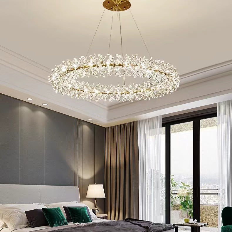 Round Wheel Frozen Ice Crystal Chandelier Light with K9 Crystals for Living Room Dining Hall
