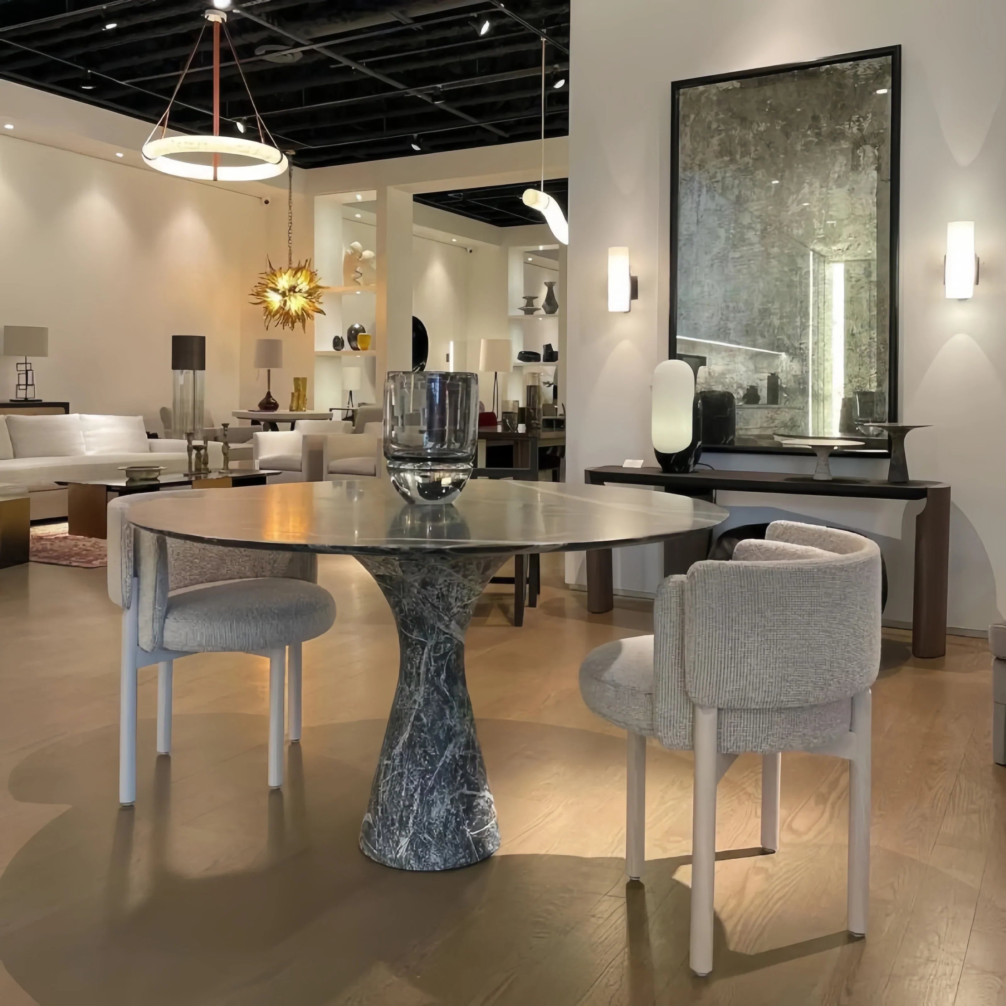 Oslo L1P Pendant Alabaster Chandelier, Halo Ring Chandelier With canopy Over Dining Table