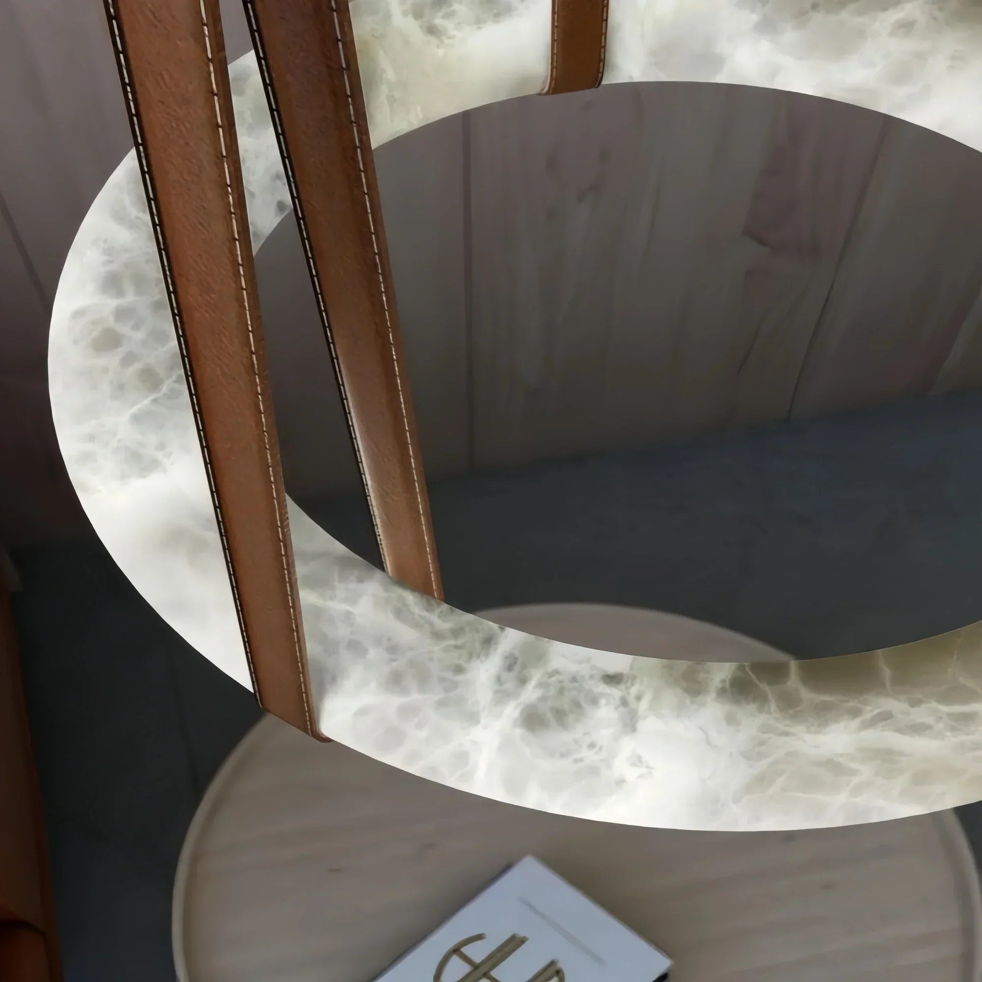 Oslo L1P Pendant Alabaster Chandelier, Halo Ring Chandelier With canopy Over Dining Table