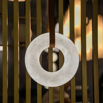 Oslo L1P Pendant Alabaster Chandelier, Halo Ring Chandelier With canopy Over Dining Table