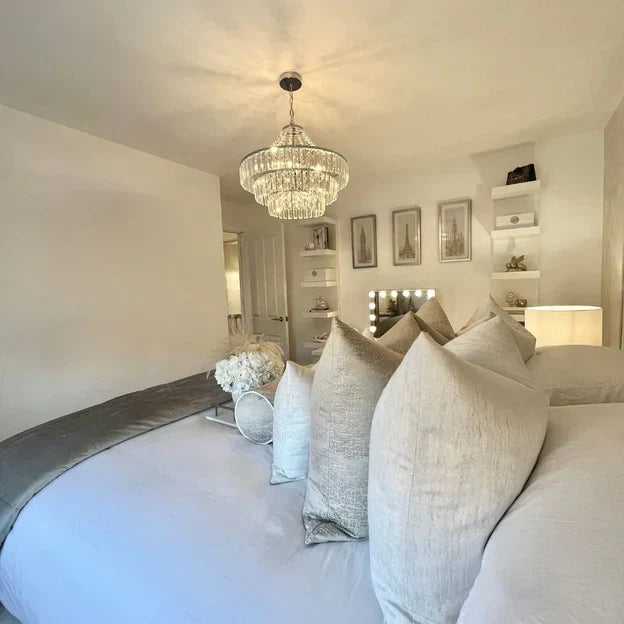 Round Tiered Crystal Chandelier with Metal Finish for Living Room and Bedroom