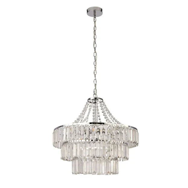 Round Tiered Crystal Chandelier with Metal Finish for Living Room and Bedroom