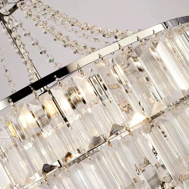 Round Tiered Crystal Chandelier with Metal Finish for Living Room and Bedroom