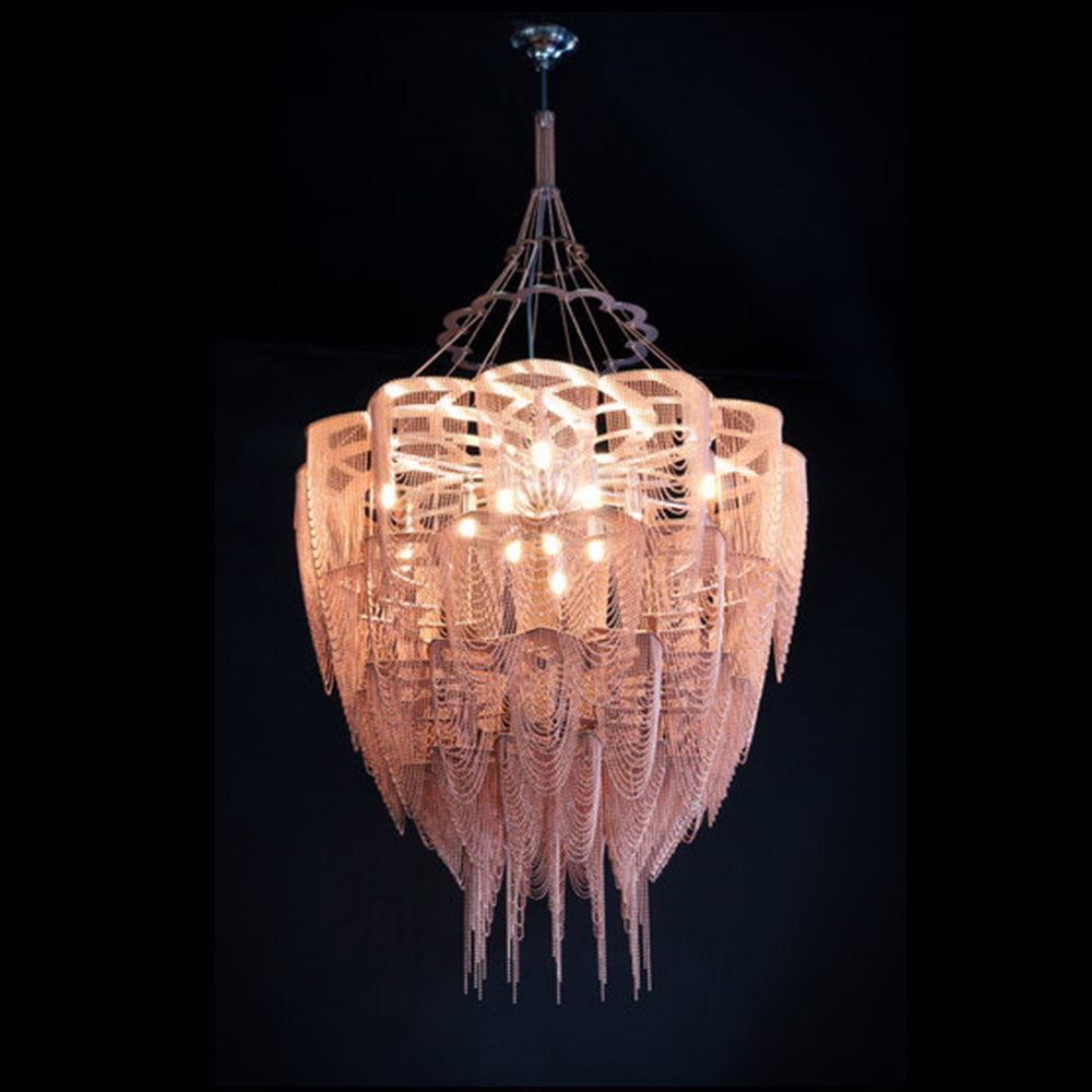 Oversized Modern Aluminium Chain Tassel Pendant Chandelier with Multi-Crafted Finish for Large Living Room