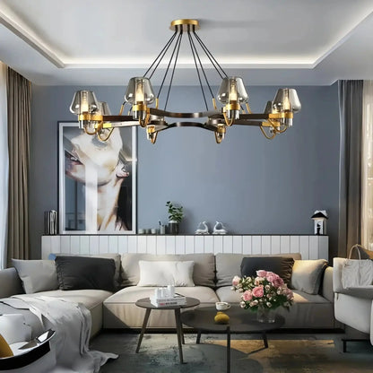 Post - modern Light Luxury Full Brass Chandelier for Living Room/Bedroom - 8 Lights: D39.4"*H8.7"ClearWarm Light-Manor Lights