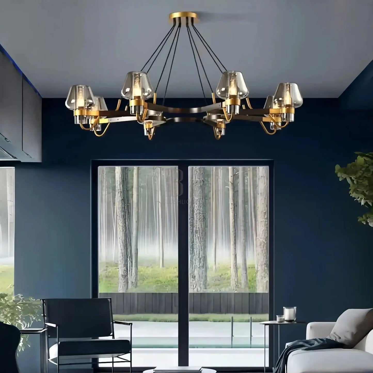 Post - modern Light Luxury Full Brass Chandelier for Living Room/Bedroom - 8 Lights: D39.4"*H8.7"Smoky GreyWarm Light-Manor Lights