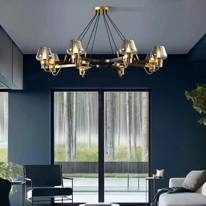 Post - modern Light Luxury Full Brass Chandelier for Living Room/Bedroom - 8 Lights: D39.4"*H8.7"Smoky GreyWarm Light-Manor Lights