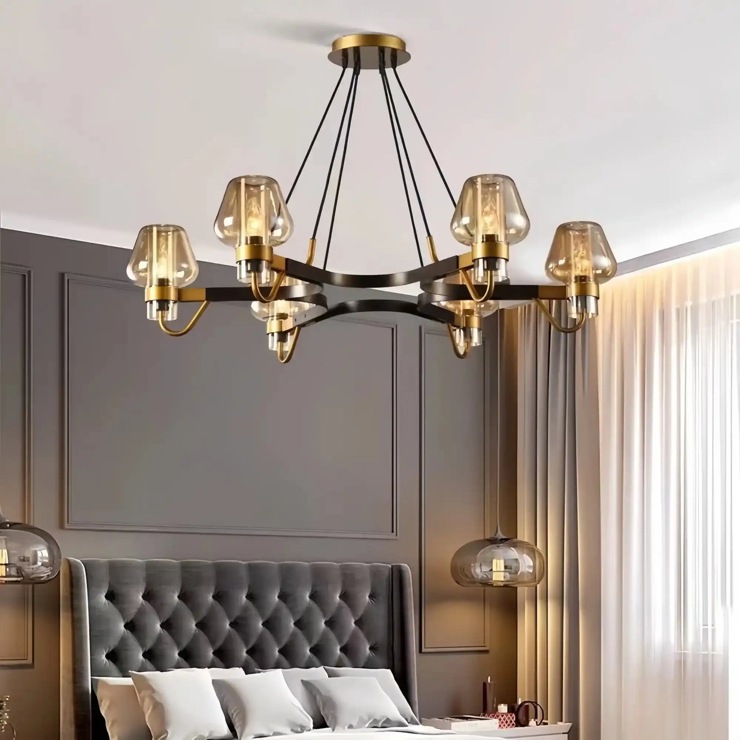 Post - modern Light Luxury Full Brass Chandelier for Living Room/Bedroom - 6 Lights: D35.8"*H8.7"/15kgSmoky GreyWarm Light-Manor Lights