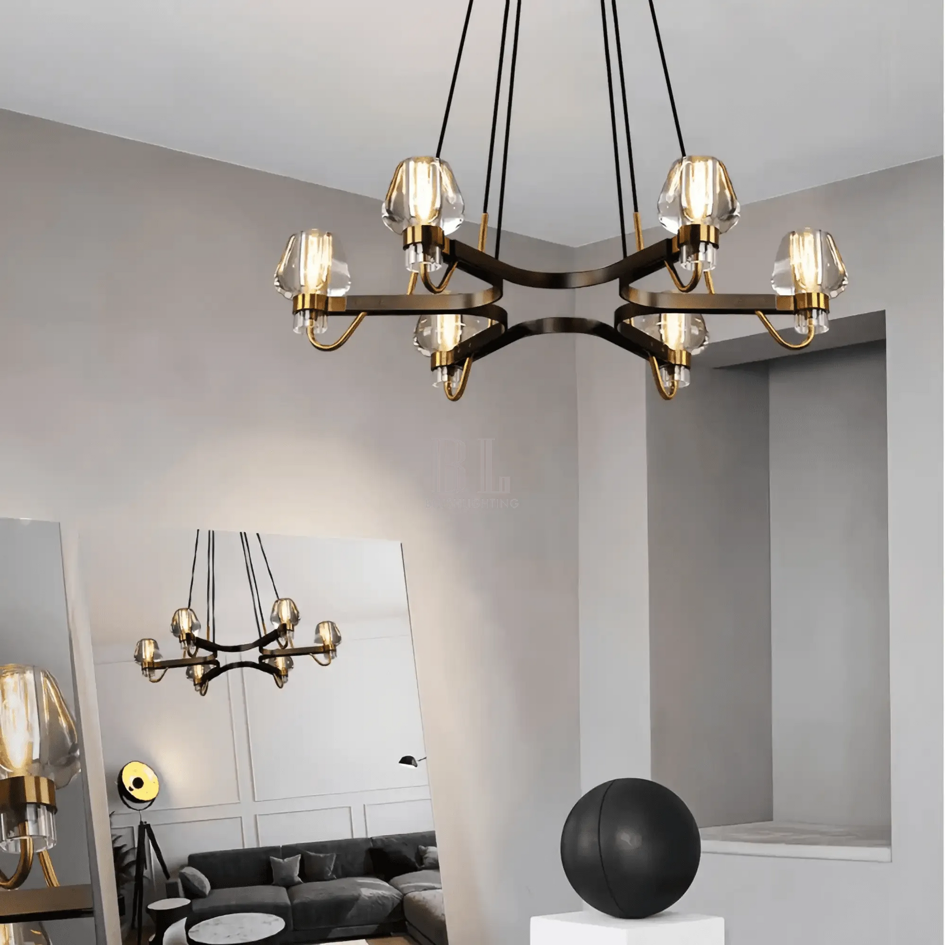 Post - modern Light Luxury Full Brass Chandelier for Living Room/Bedroom - 6 Lights: D35.8"*H8.7"/15kgSmoky GreyWarm Light-Manor Lights