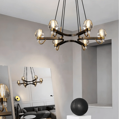 Post - modern Light Luxury Full Brass Chandelier for Living Room/Bedroom - 6 Lights: D35.8"*H8.7"/15kgSmoky GreyWarm Light-Manor Lights