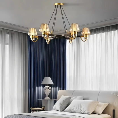 Post - modern Light Luxury Full Brass Chandelier for Living Room/Bedroom - 6 Lights: D30.7"*H8.7"/12kgSmoky GreyWarm Light-Manor Lights