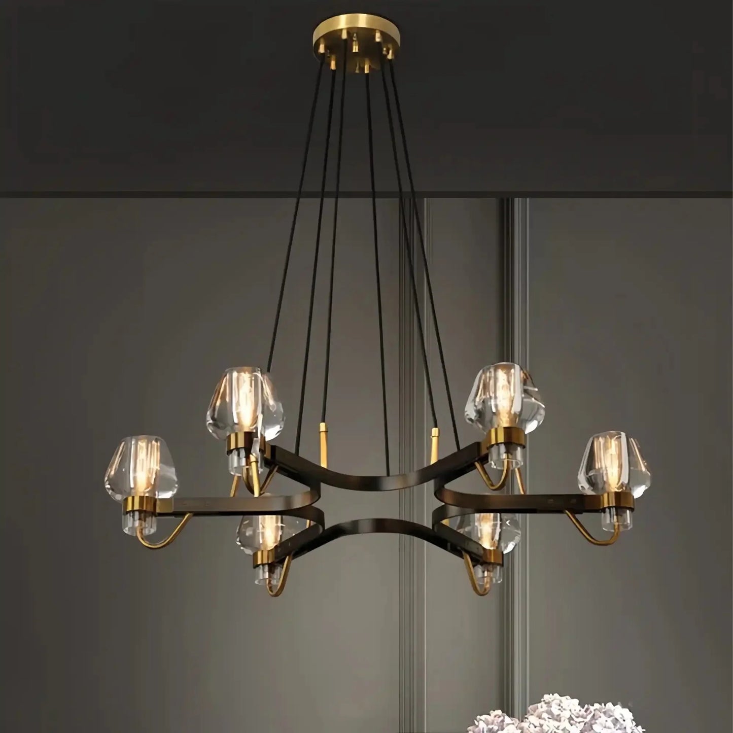Post - modern Light Luxury Full Brass Chandelier for Living Room/Bedroom - 6 Lights: D30.7"*H8.7"/12kgClearWarm Light-Manor Lights