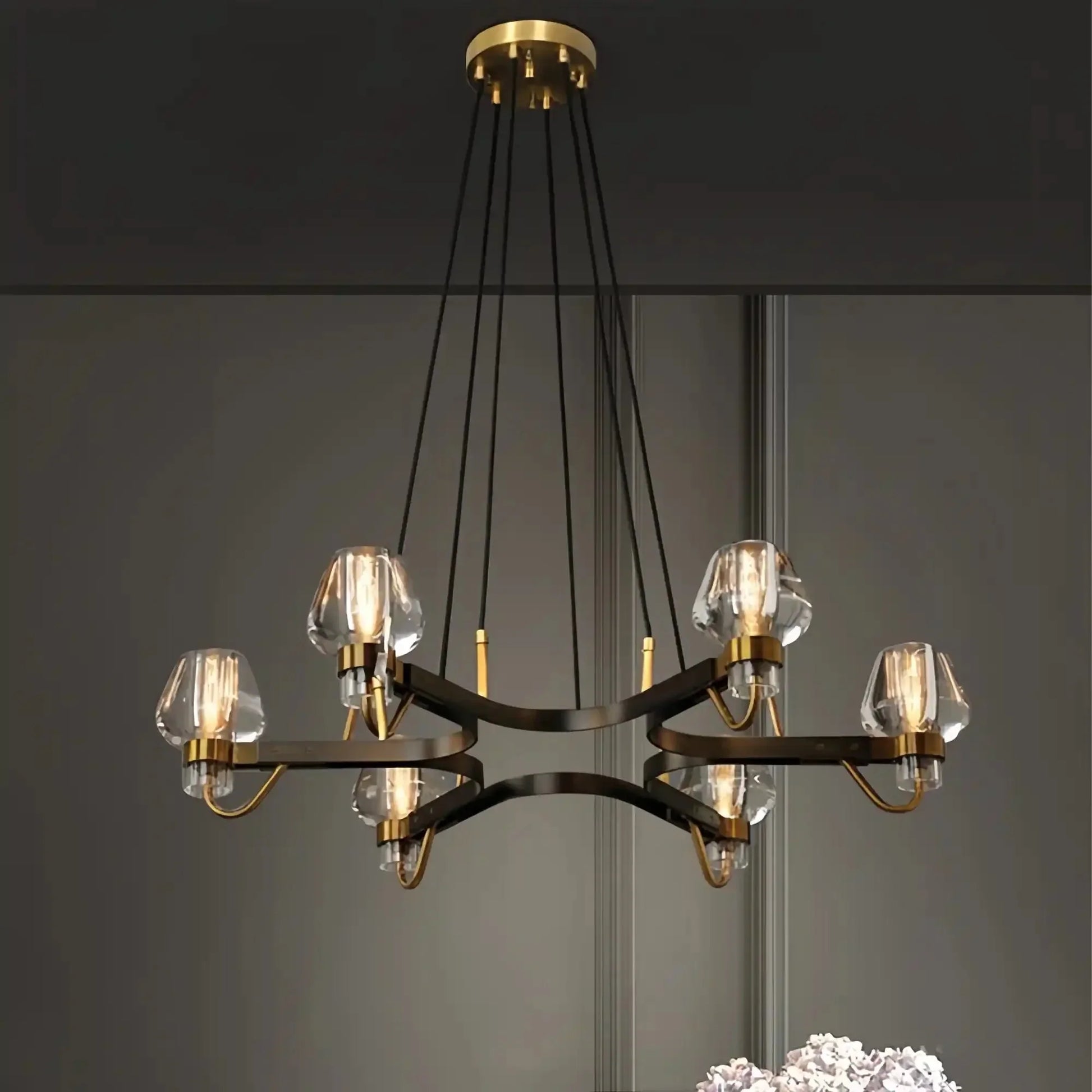 Post - modern Light Luxury Full Brass Chandelier for Living Room/Bedroom - 6 Lights: D30.7"*H8.7"/12kgClearWarm Light-Manor Lights