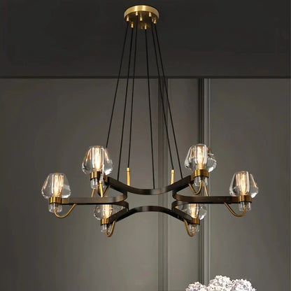 Post - modern Light Luxury Full Brass Chandelier for Living Room/Bedroom - 6 Lights: D30.7"*H8.7"/12kgClearWarm Light-Manor Lights