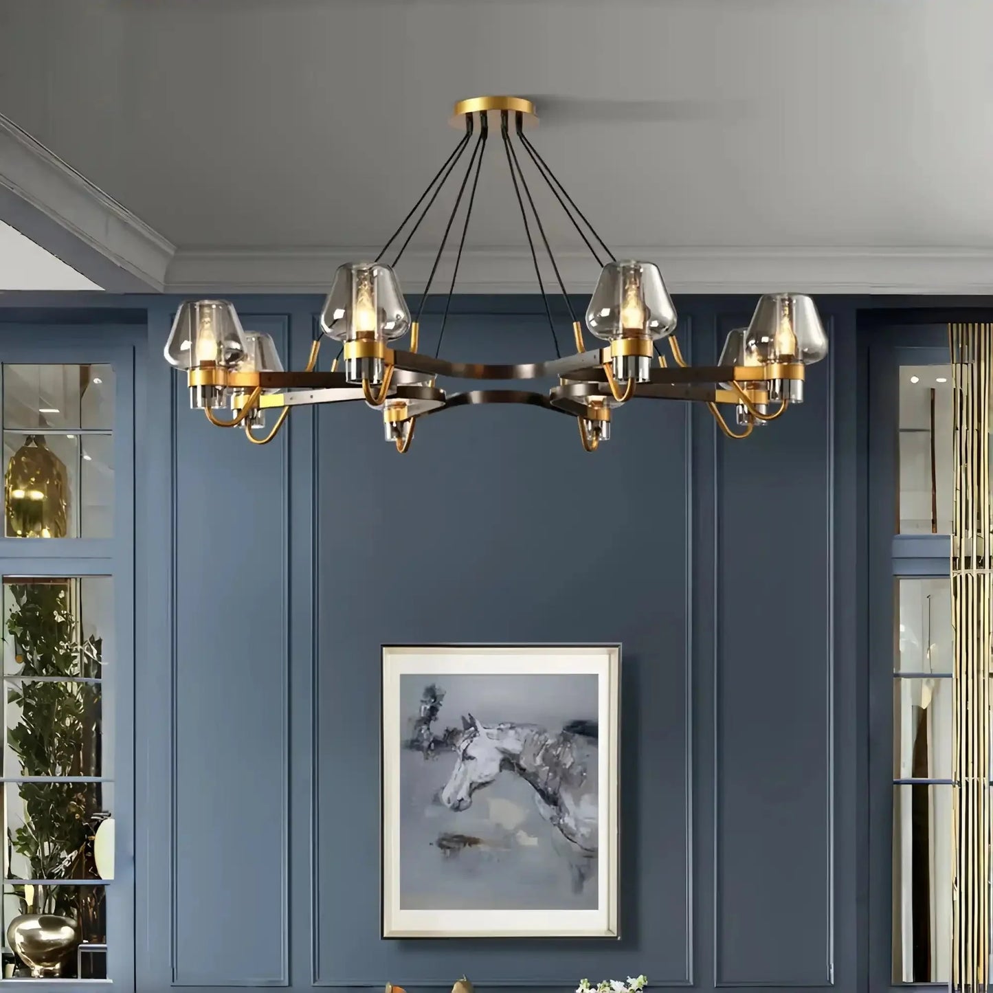 Post - modern Light Luxury Full Brass Chandelier for Living Room/Bedroom - 8 Lights: D39.4"*H8.7"ClearWarm Light-Manor Lights