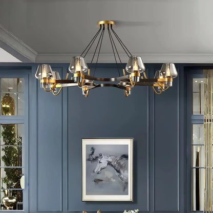 Post - modern Light Luxury Full Brass Chandelier for Living Room/Bedroom - 8 Lights: D39.4"*H8.7"ClearWarm Light-Manor Lights
