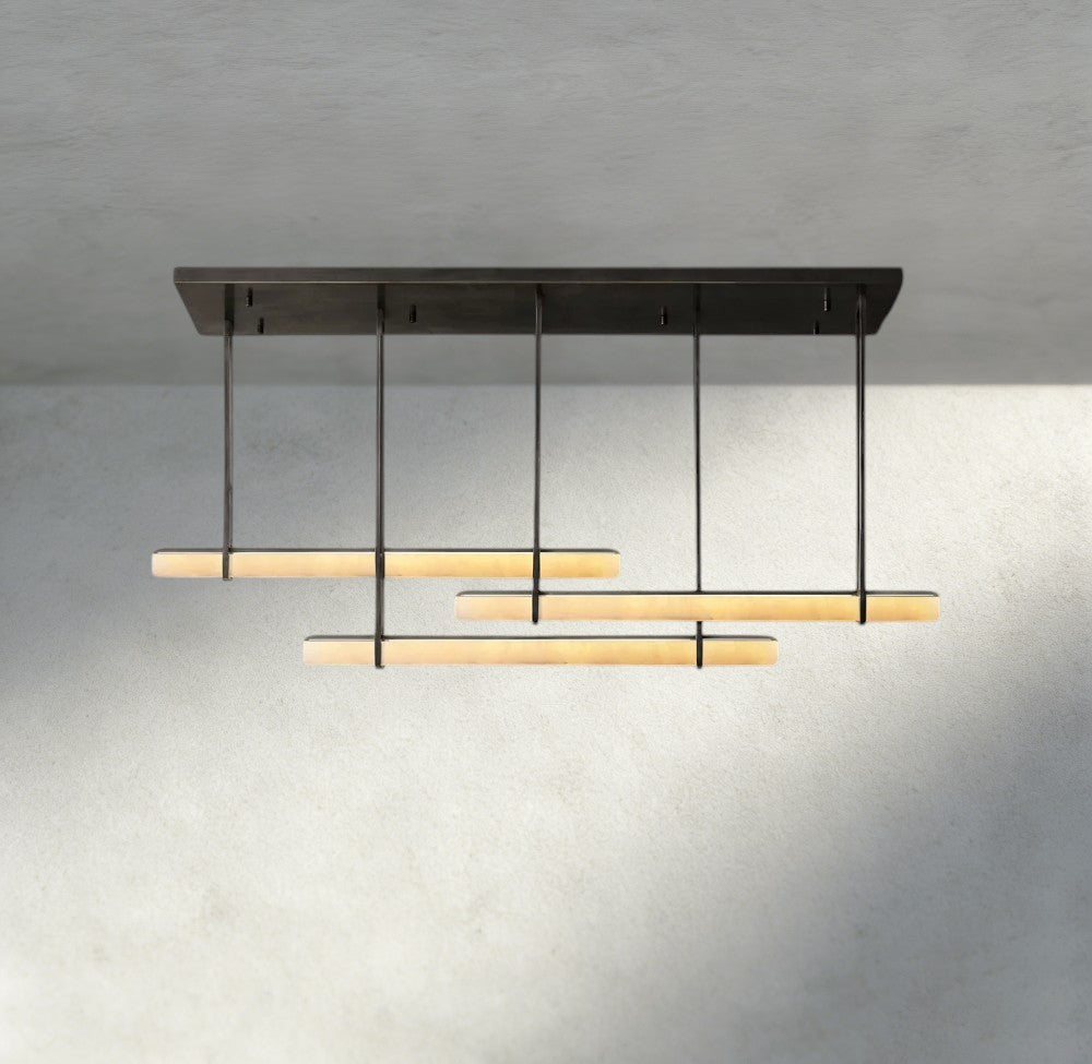 Audubon Alabaster Triple Bar Linear Chandelier - Manohaus