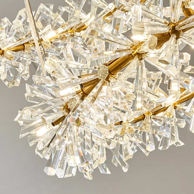 Round Wheel Frozen Ice Crystal Chandelier Light with K9 Crystals for Living Room Dining Hall