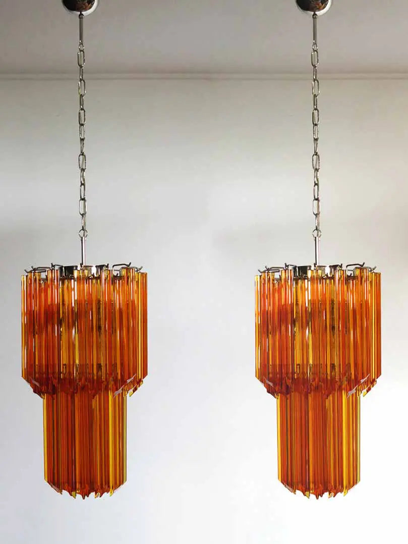 Murano Glass Chandelier – Quadriedri – 46 Prisms – Amber