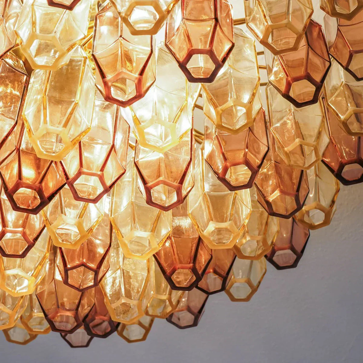 Prismatico 91 Elements Amber and Amethyst Compact Glass Chandelier 25"